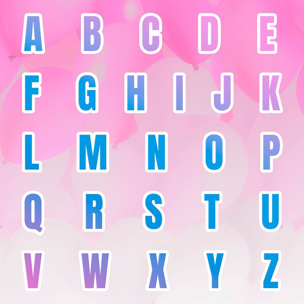 Psd gradient alphabet letter set