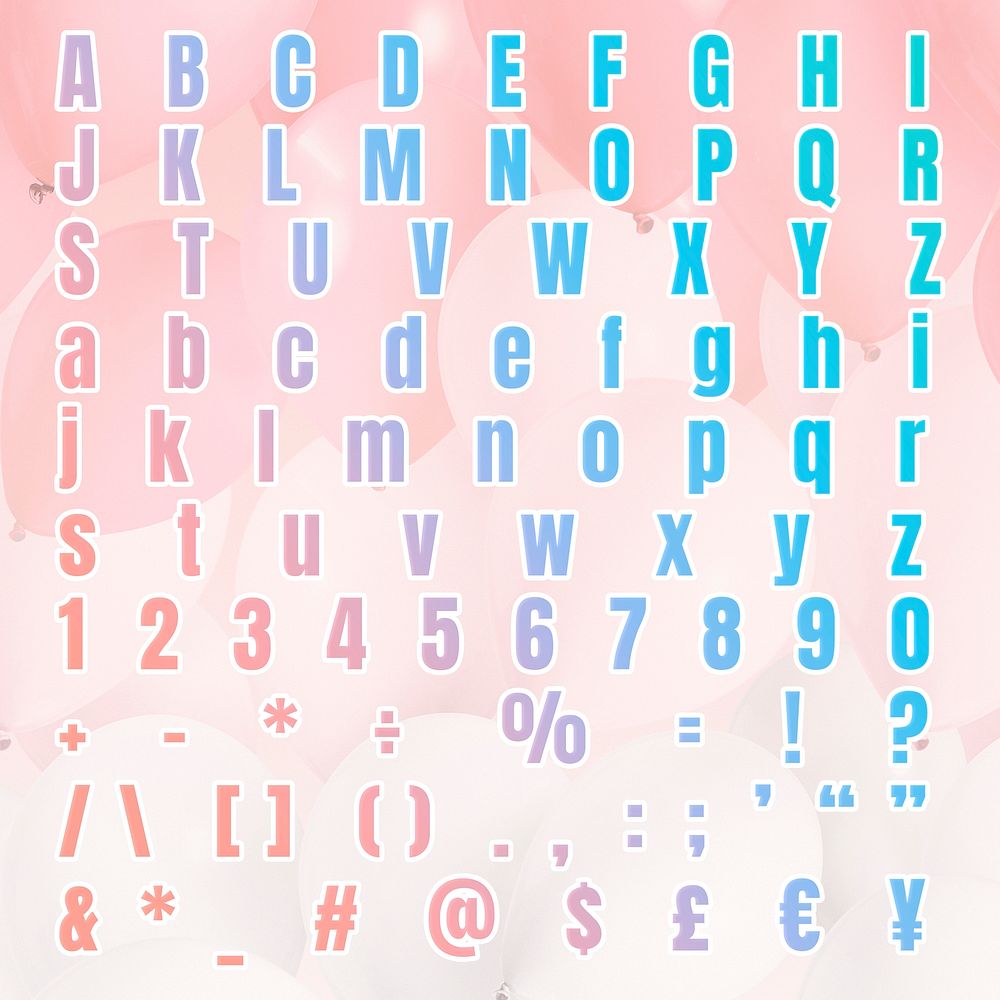 Gradient alphabet number symbol set