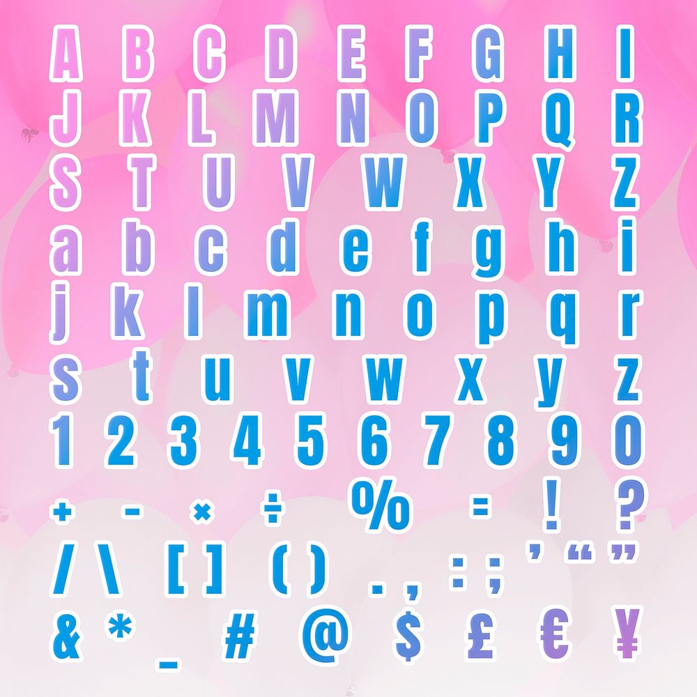 Gradient alphabet number symbol psd set