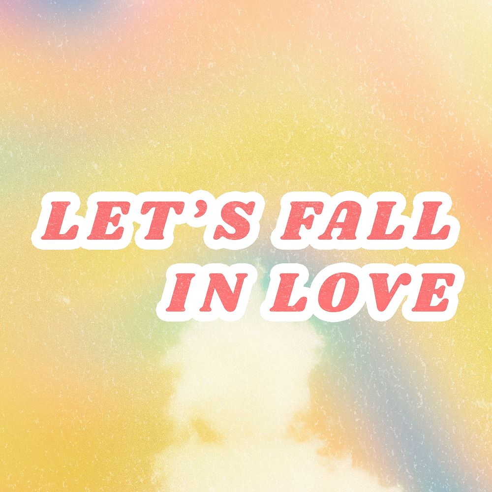 Yellow Let's Fall in Love aesthetic quote pastel typography illustration