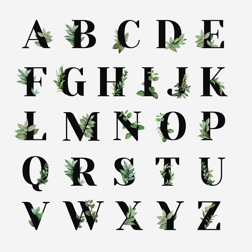Botanical capital alphabet set vector