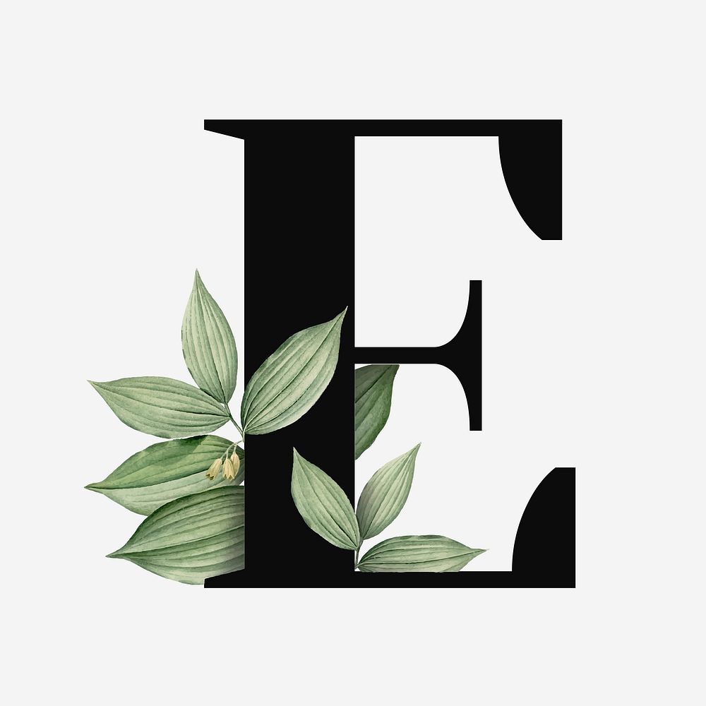 Botanical capital letter E font design