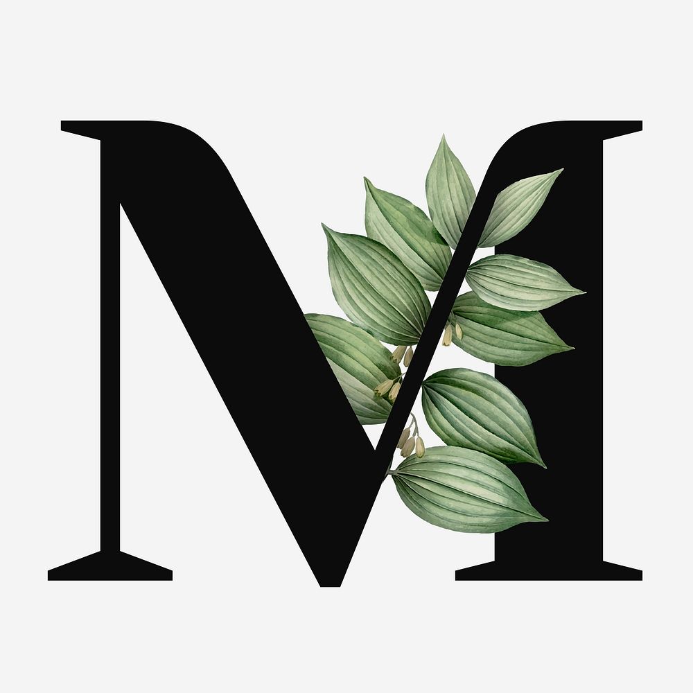 Botanical capital letter M font design