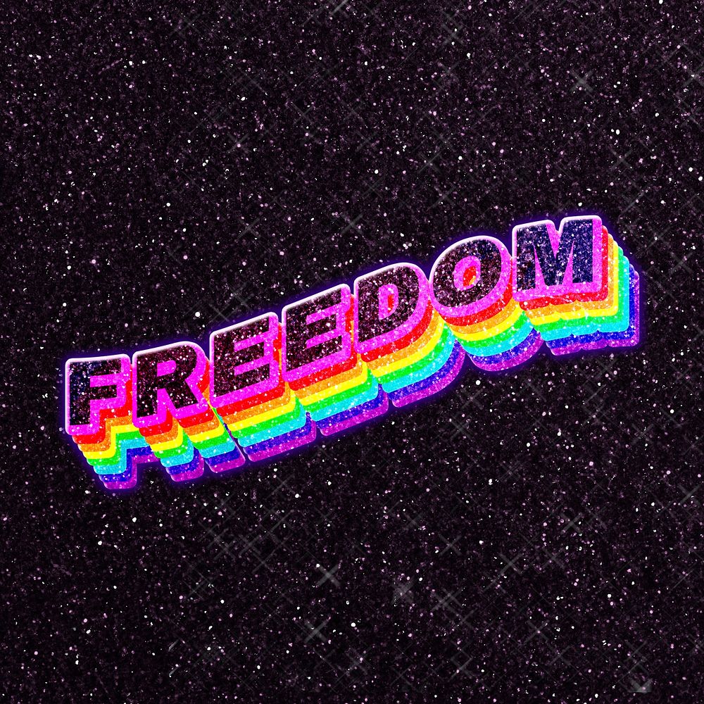 Freedom rainbow text 3D typography 