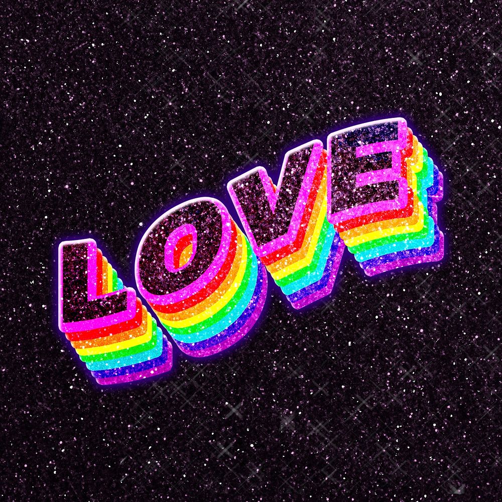 Love rainbow shadowed 3d lettering