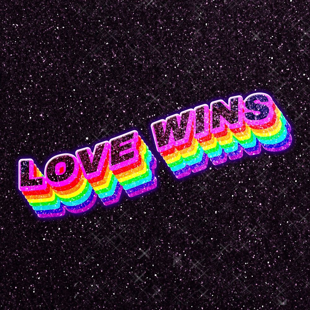 Love wins rainbow shadowed word