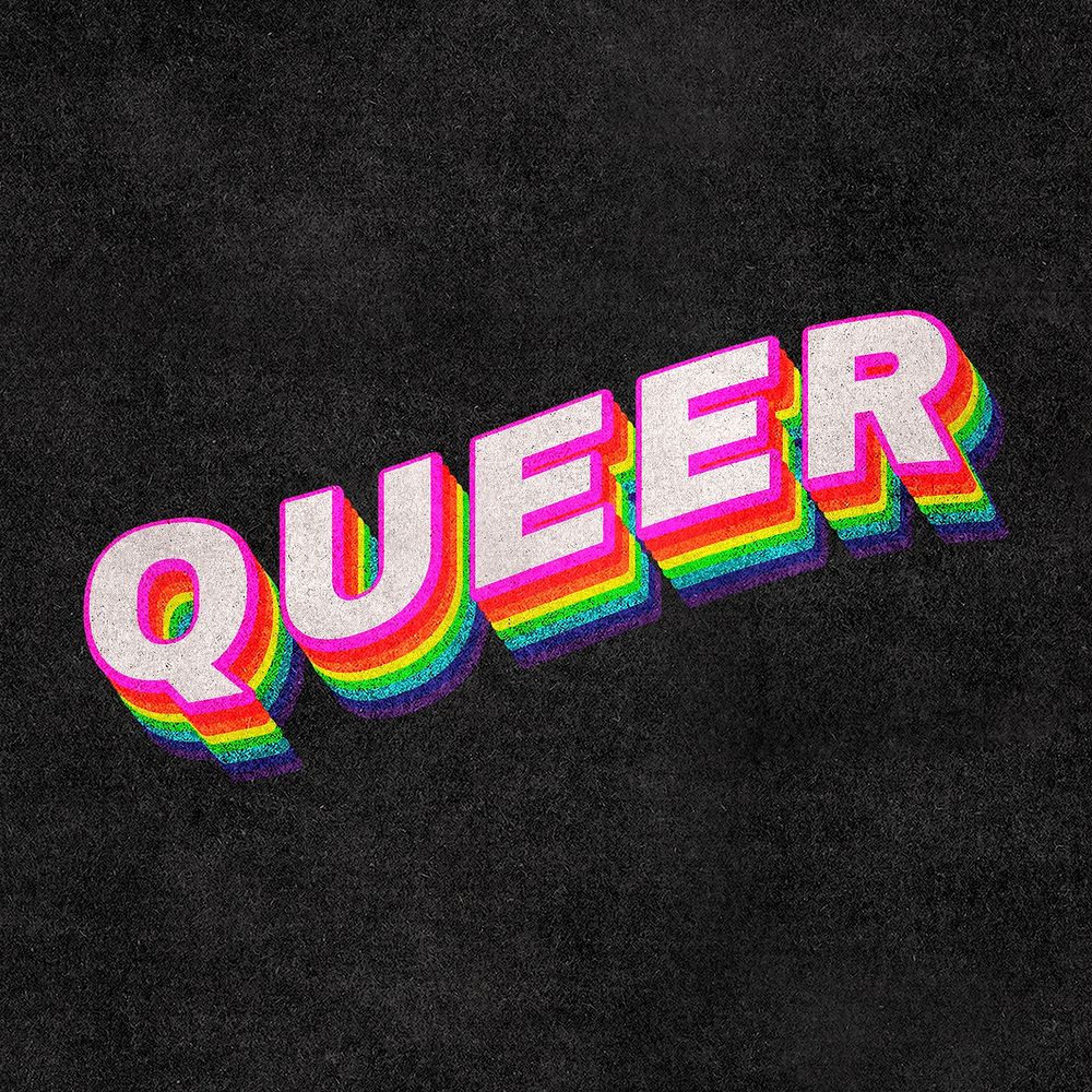 QUEER rainbow word typography on black background