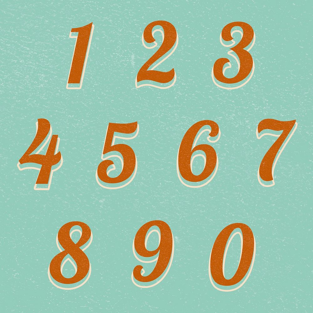Numbers retro typography font printable