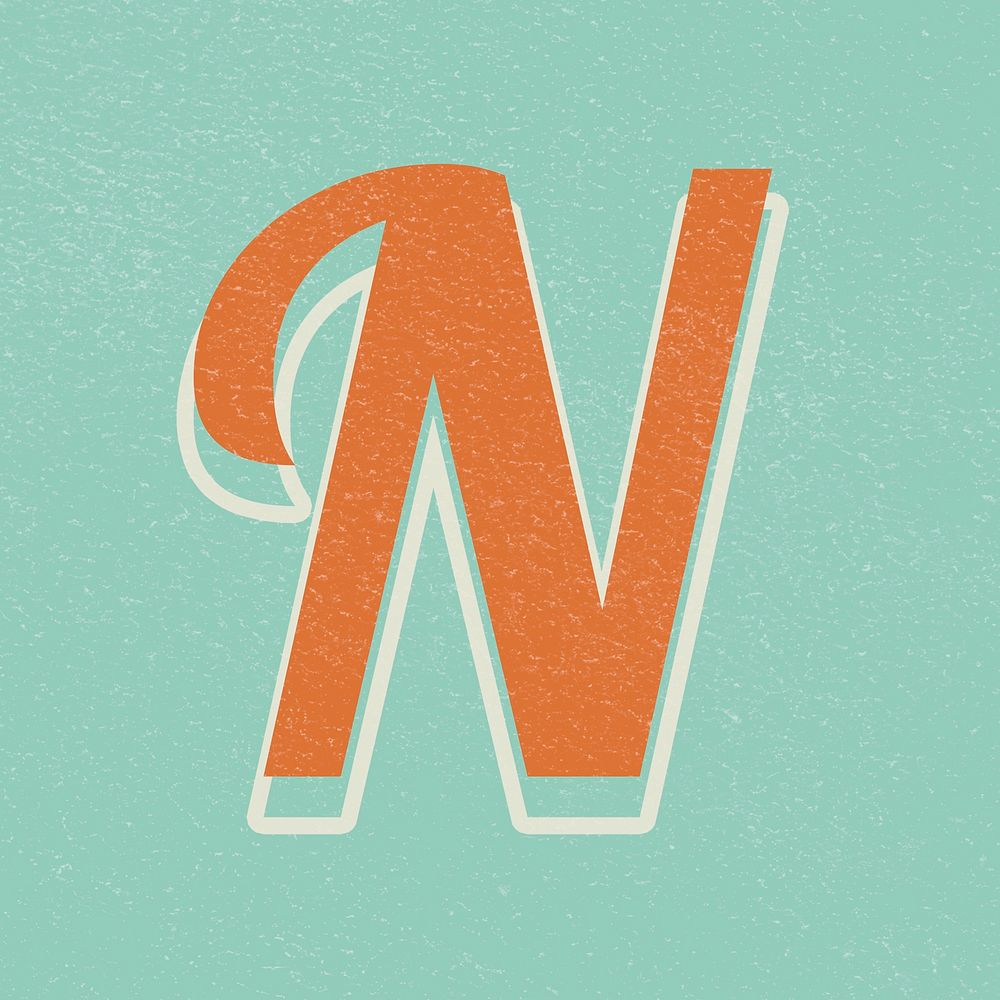 Alphabet letter N retro bold font