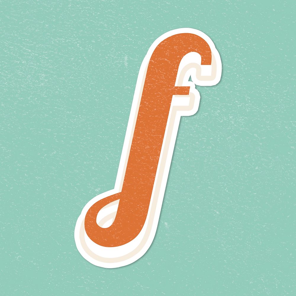 Letter F retro bold font typography and lettering sticker