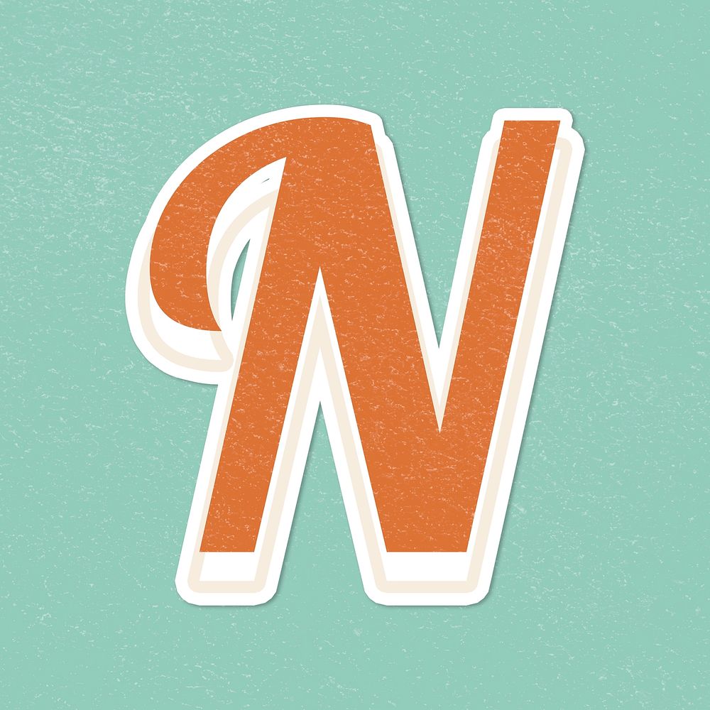 Retro letter N bold typography sticker