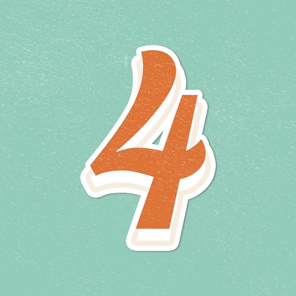 four 4 retro bold font typography and lettering sticker