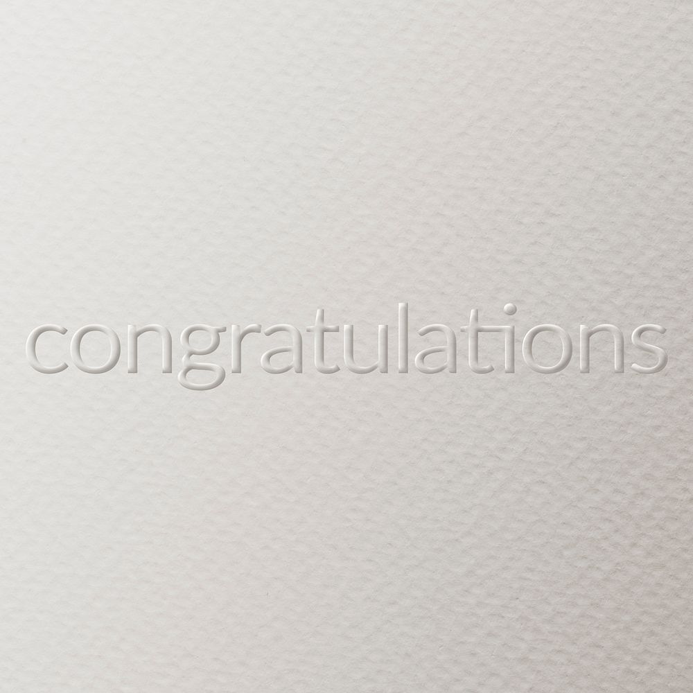 Congratulations embossed text white paper background