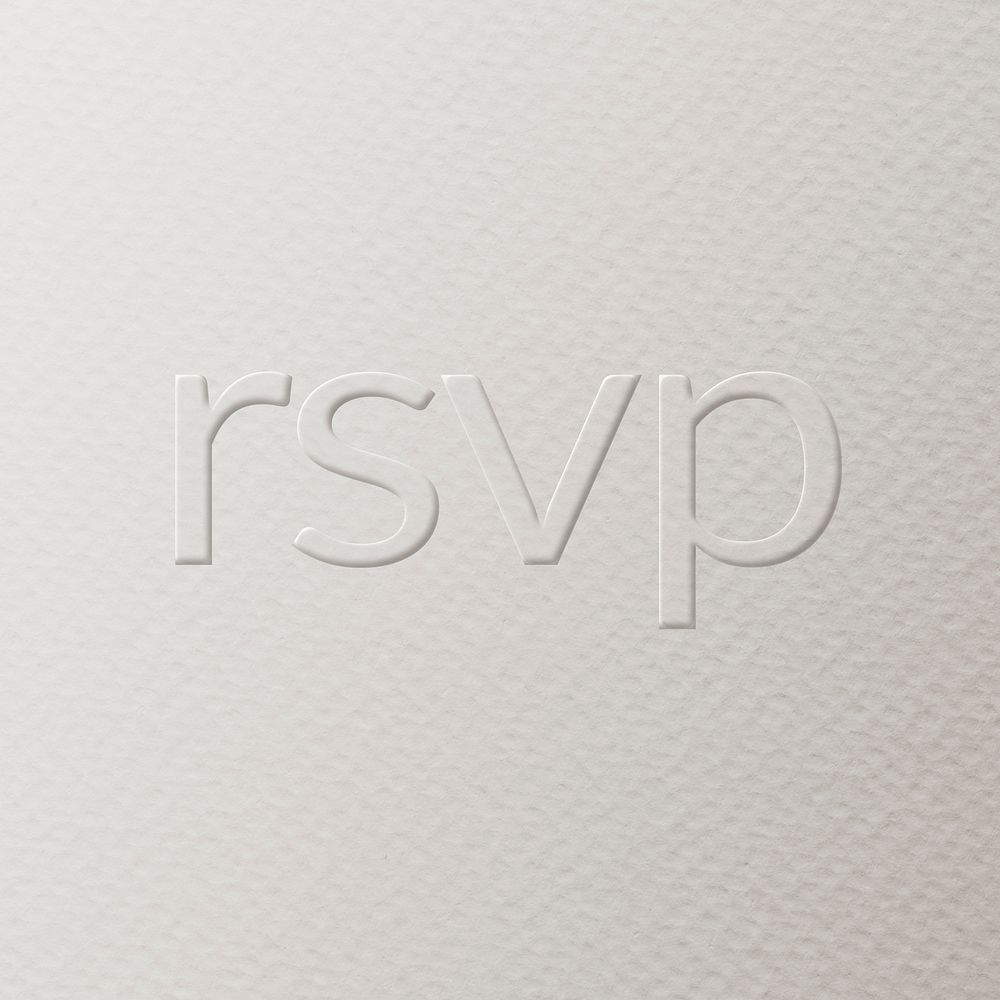 RSVP embossed font white paper background