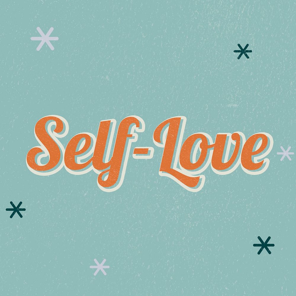Self-Love retro word typography on a green background