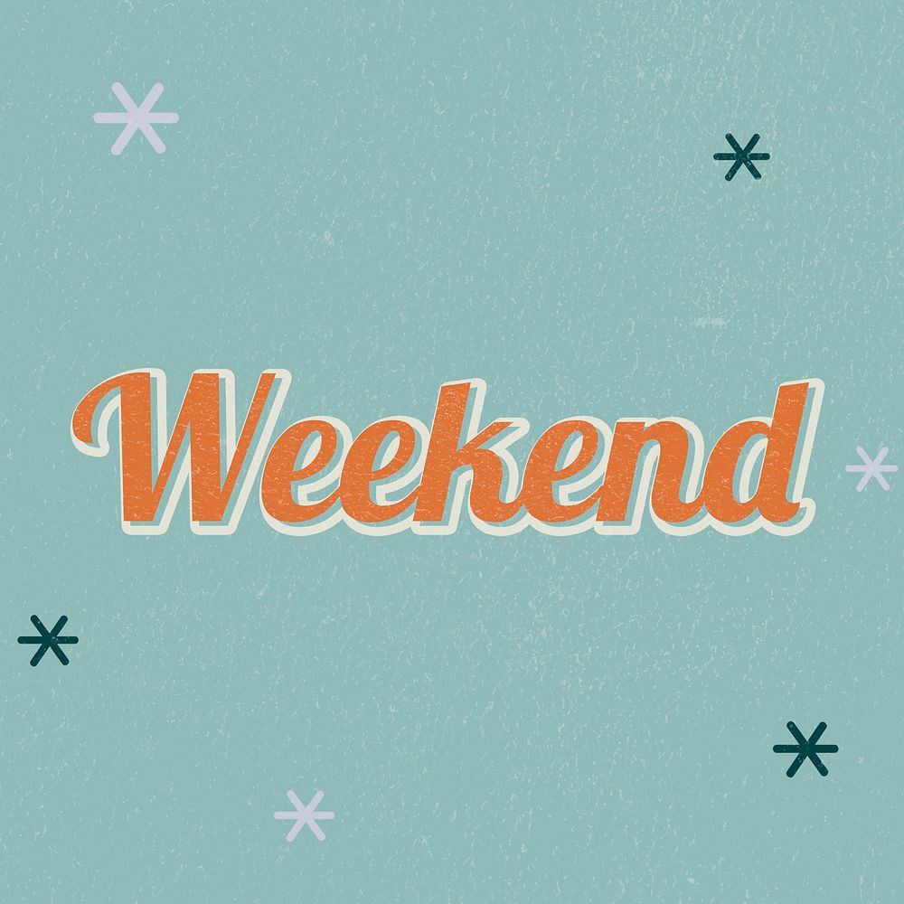 Weekend retro word typography on a green background