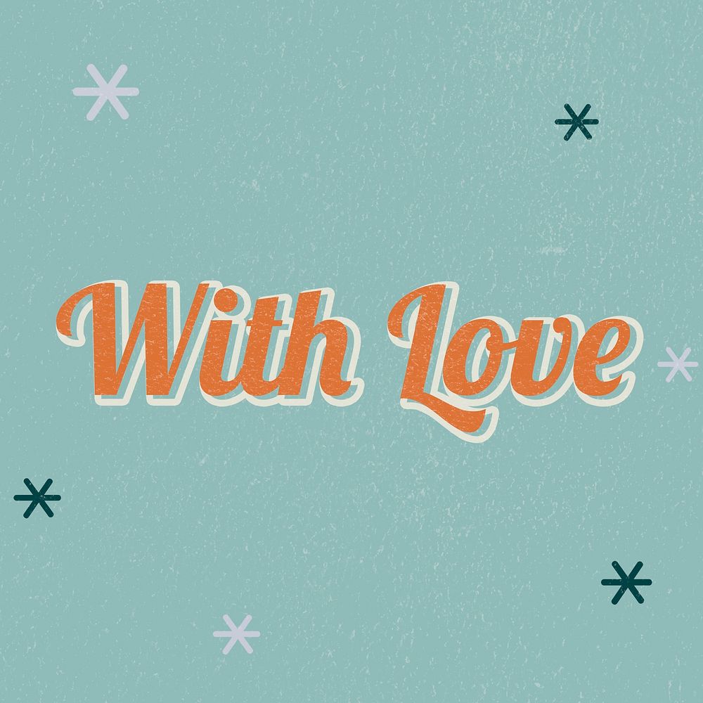 With Love retro word typography on a green background