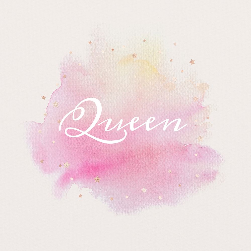 Queen calligraphy on gradient pink watercolor
