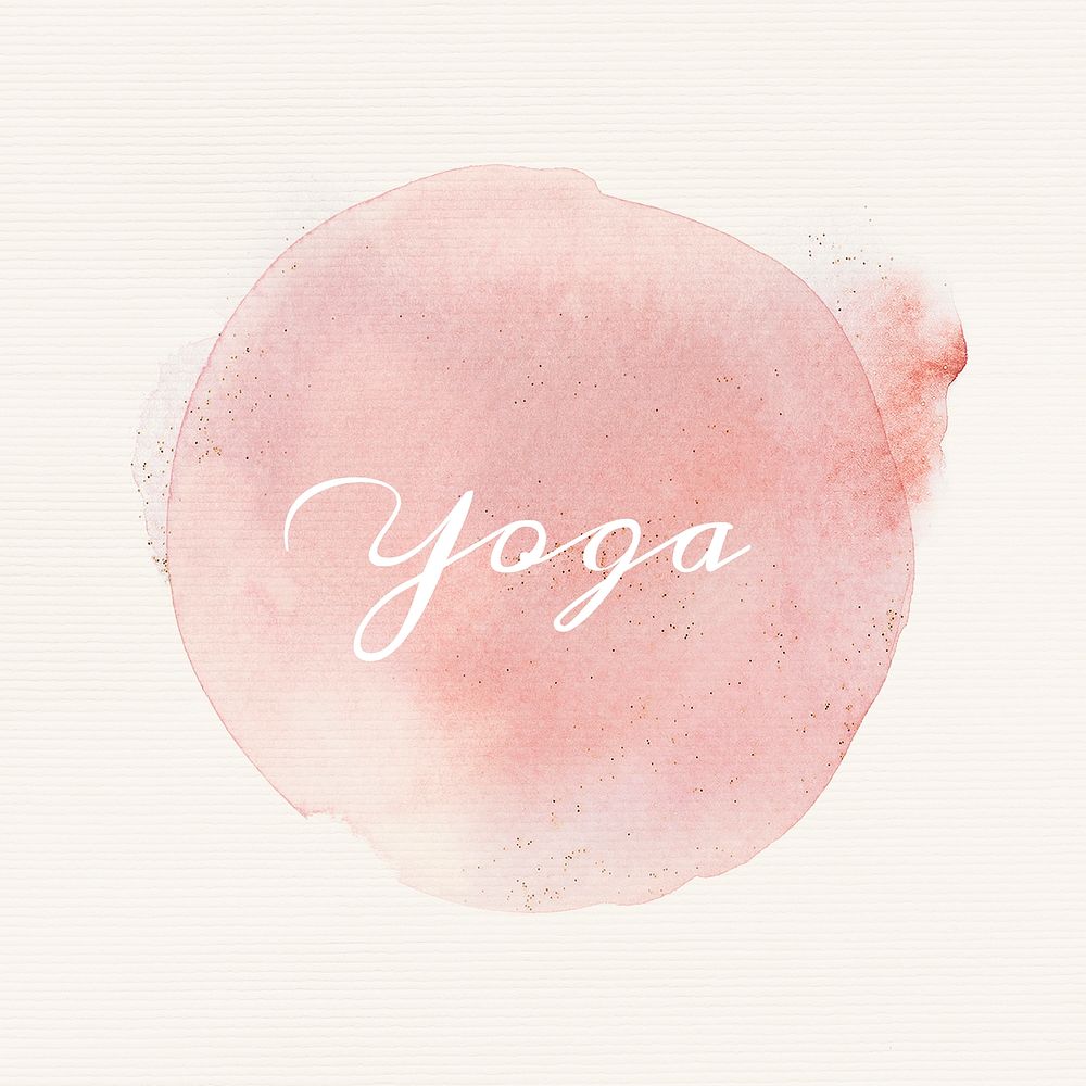 Yoga calligraphy on pastel pink watercolor texture