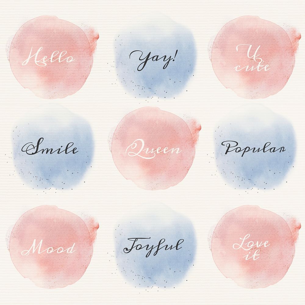 Calligraphy word badge template set in pastel watercolor