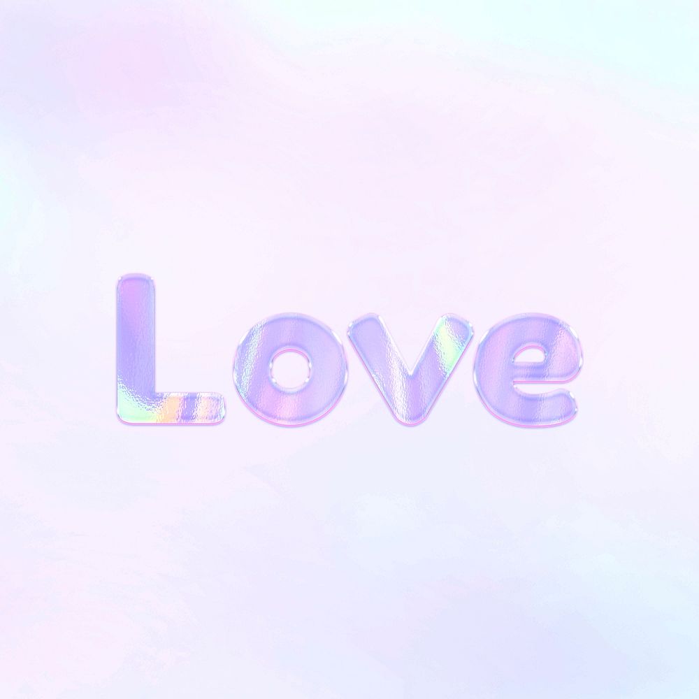 Love pastel gradient purple shiny holographic lettering