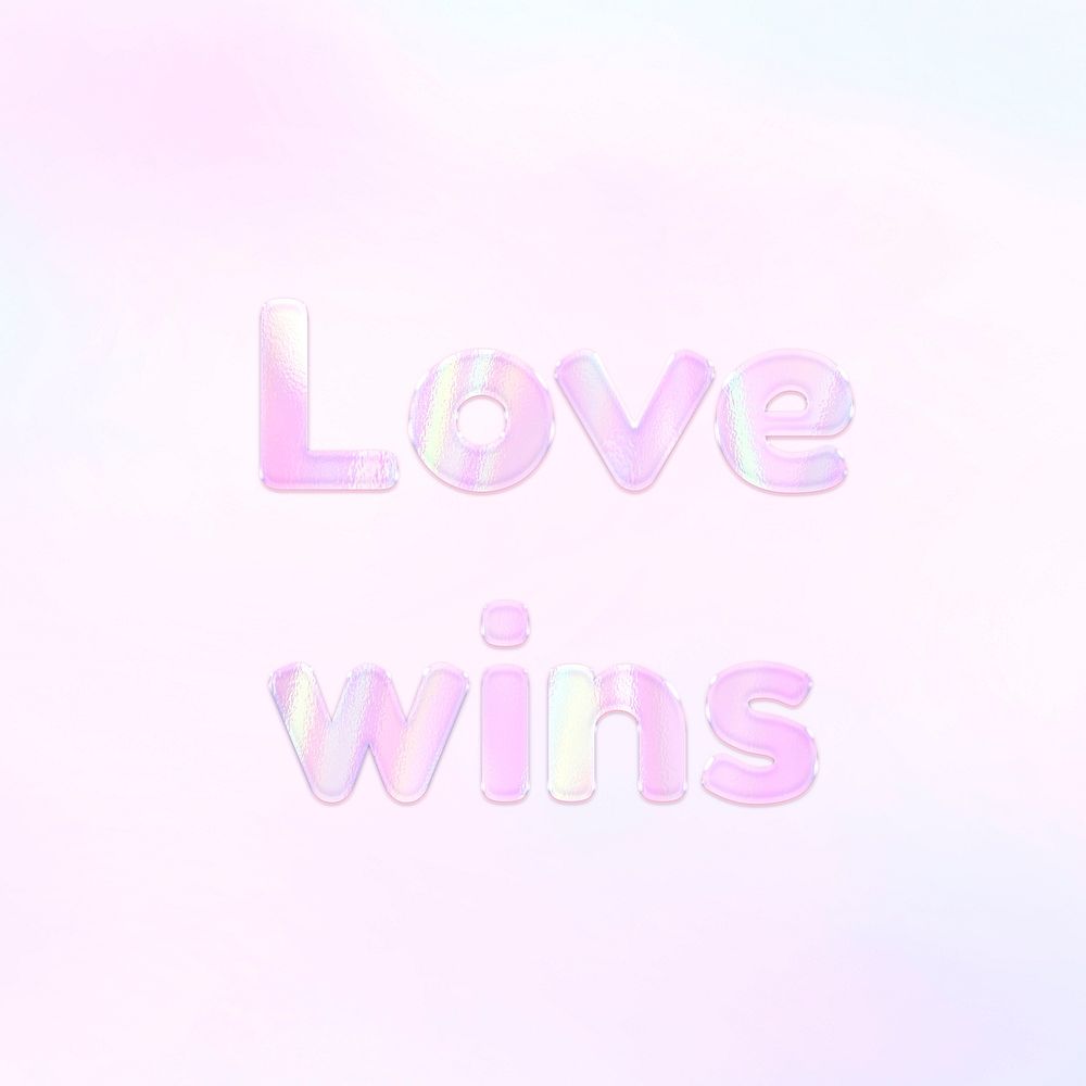Pastel love wins lettering word art holographic typography