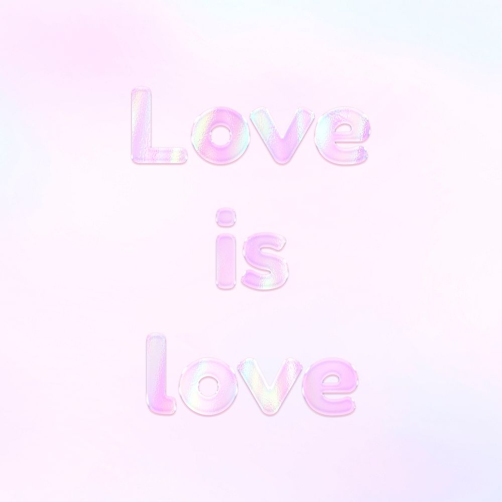 Pastel love is love lettering word art holographic typography