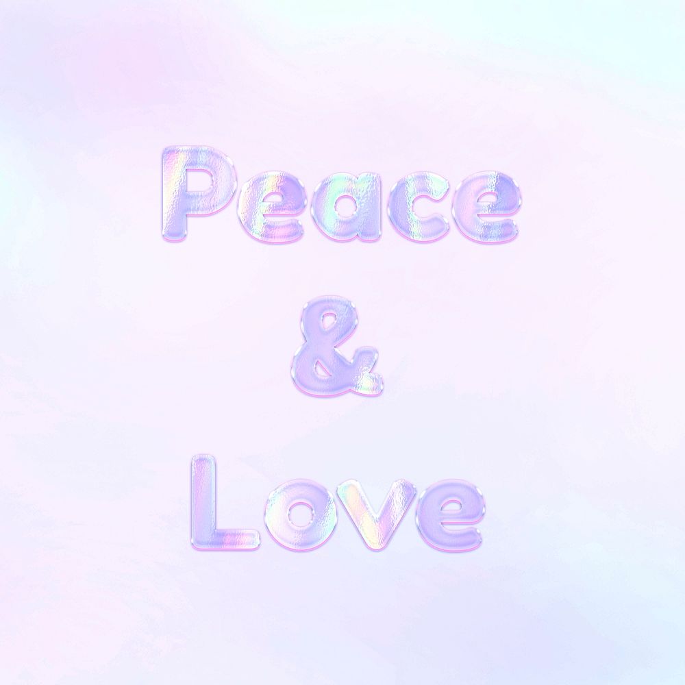 Peace & love pastel gradient purple shiny holographic lettering