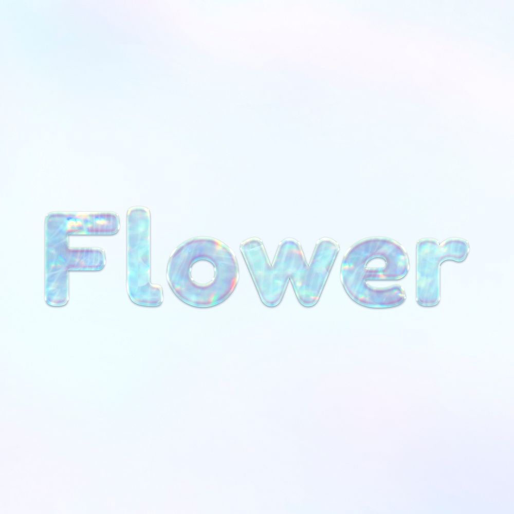 Flower word holographic effect pastel blue typography