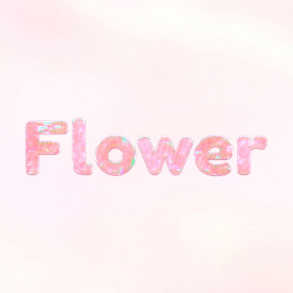 Shiny flower word holographic pastel font