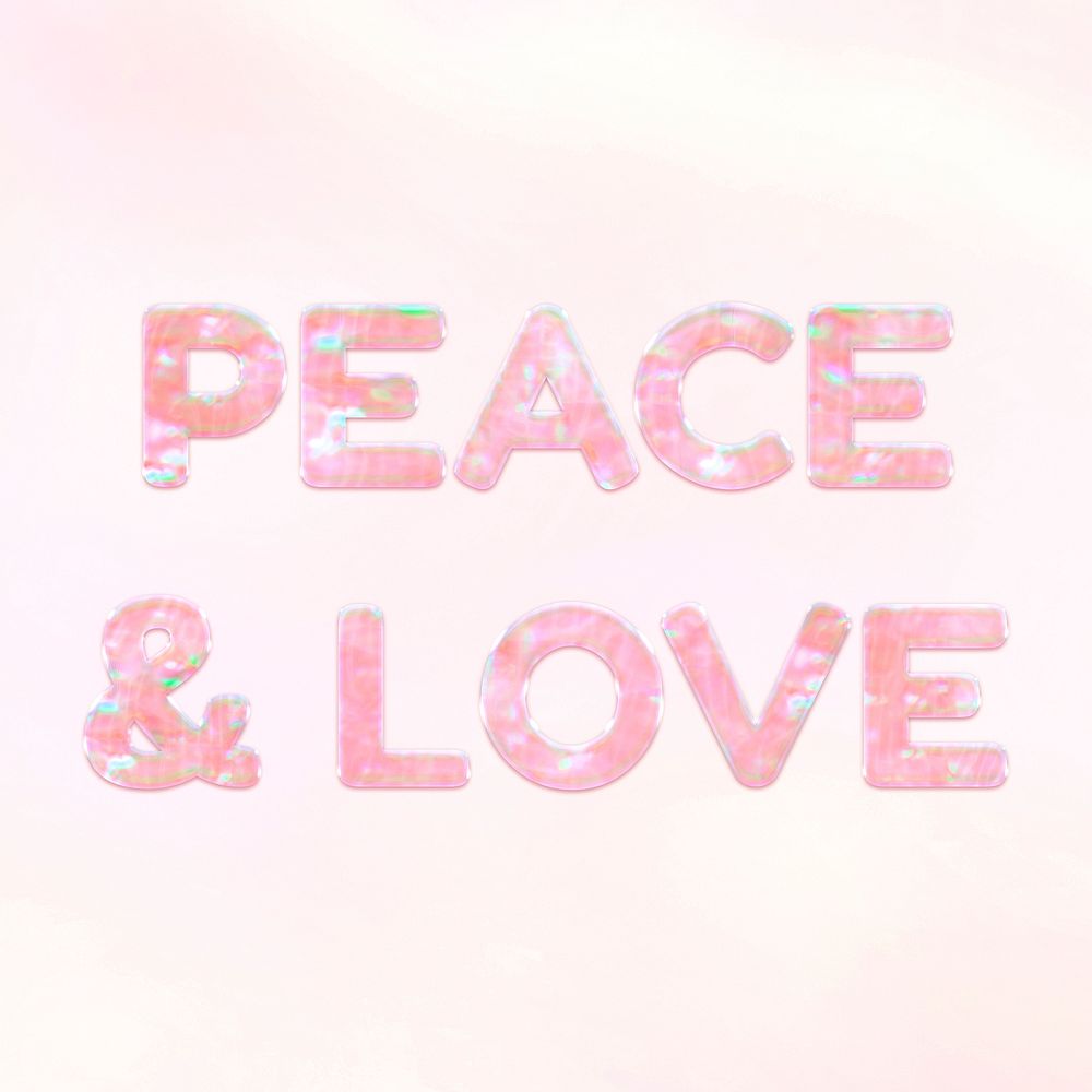 Peace & love pastel gradient shiny holographic text