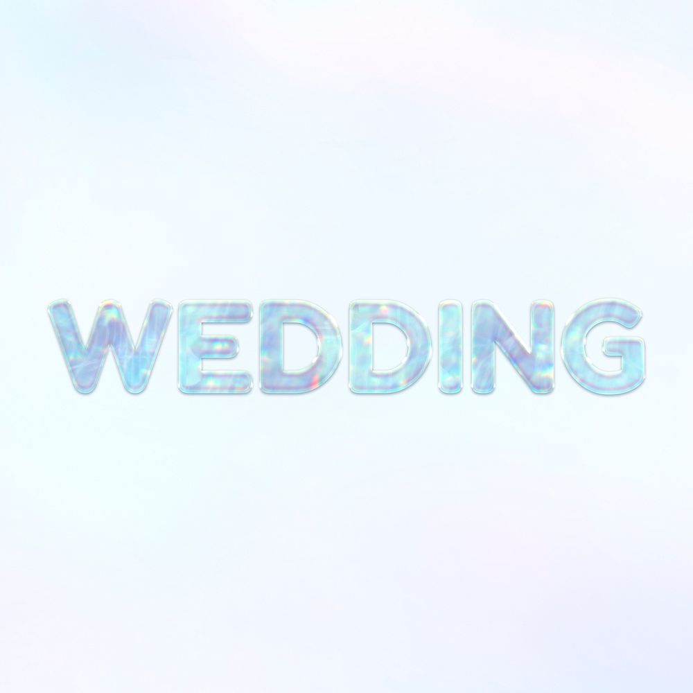 Wedding word holographic effect pastel blue typography