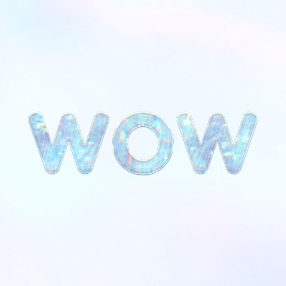 Wow blue holographic word bold font typography font