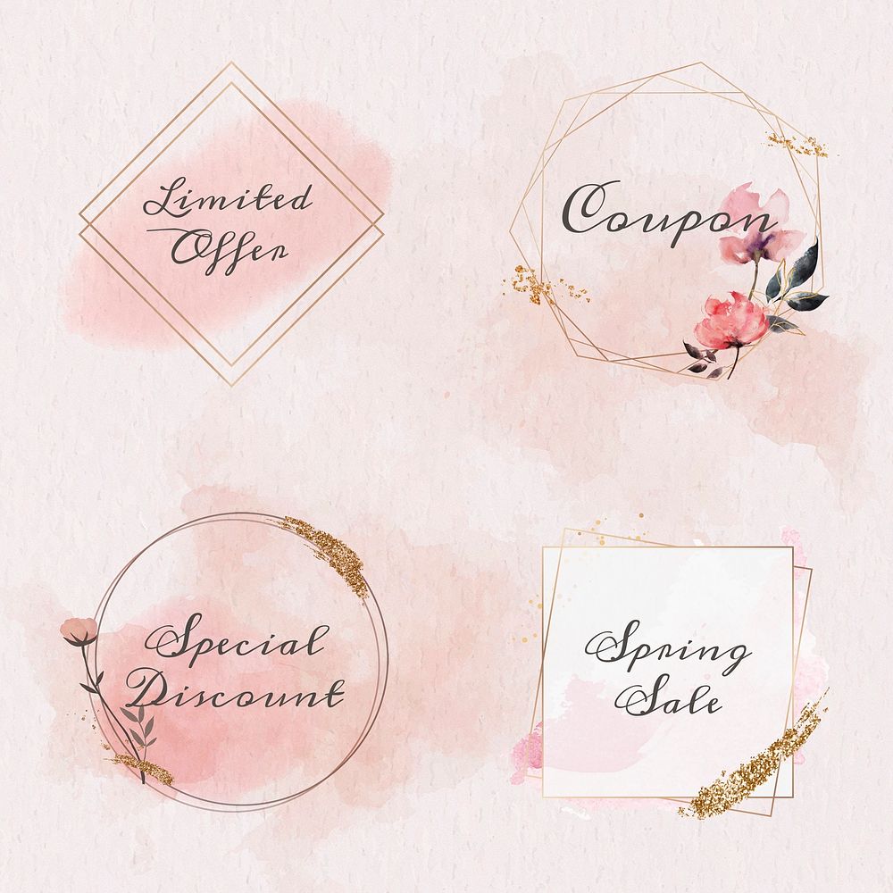 Pink sale badge template set feminine frames