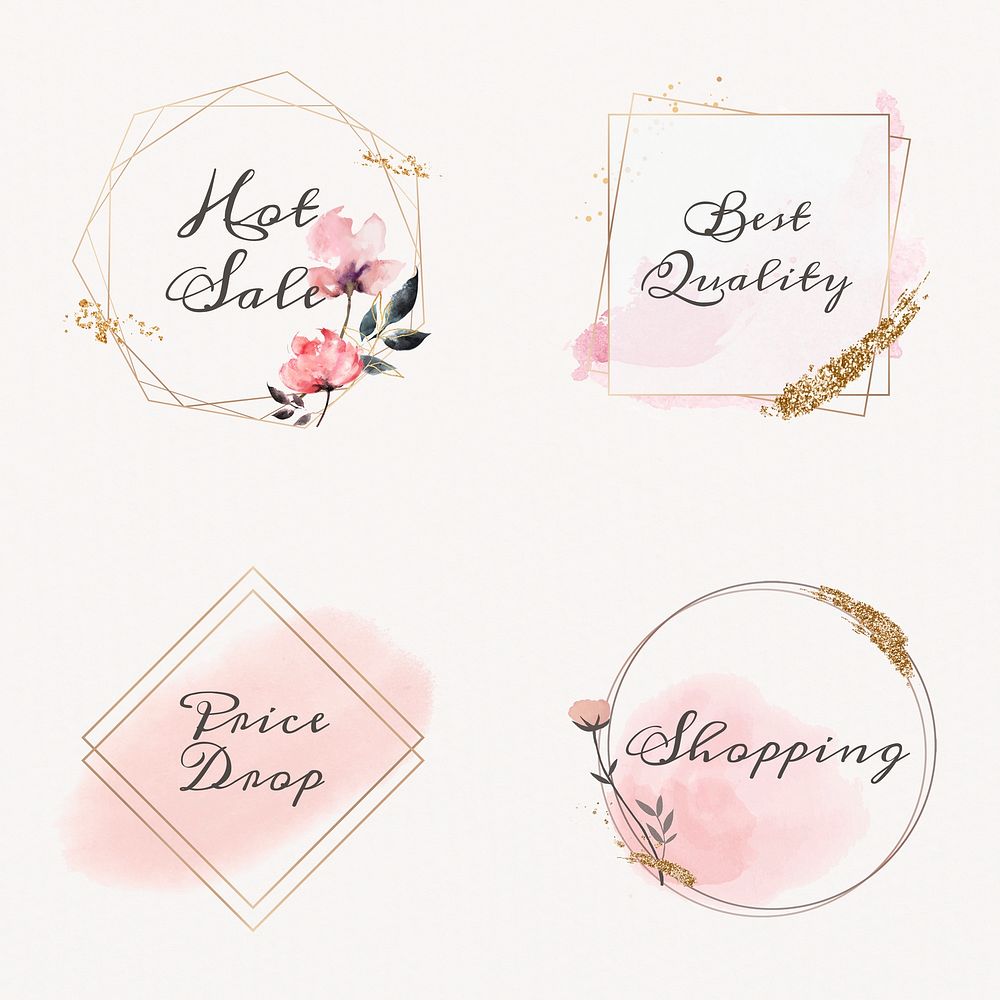 Sale and shopping badge template set feminine frames