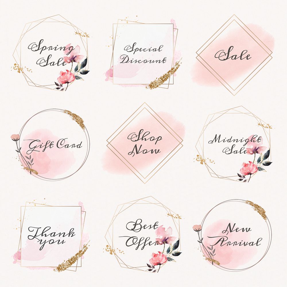 Pink shopping badge template set feminine frames