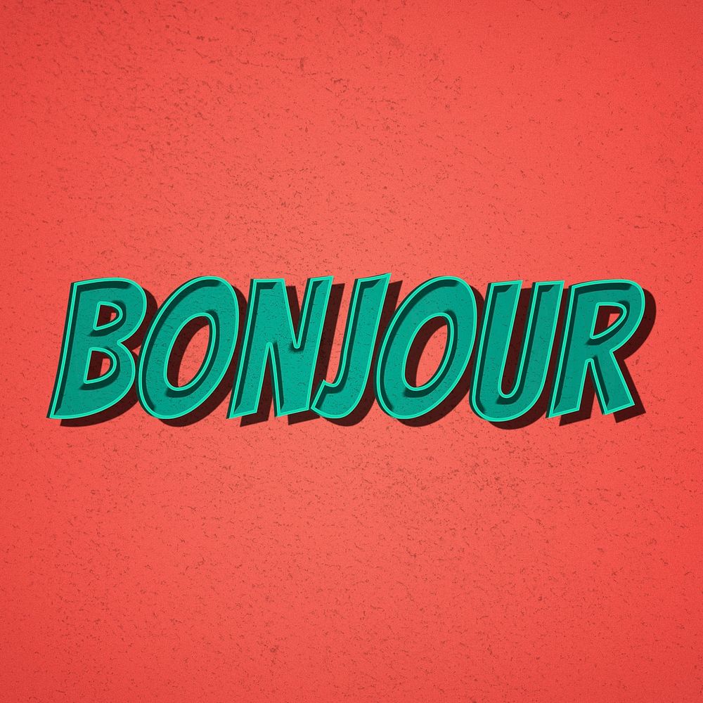 Bonjour word art comic retro style typography