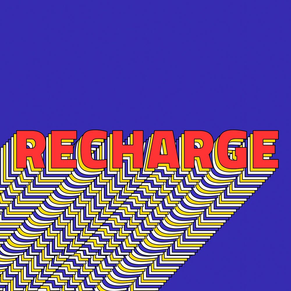 RECHARGE layered text retro typography on blue