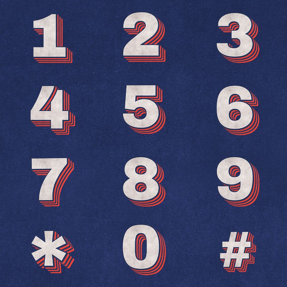 Numbers retro typography font printable