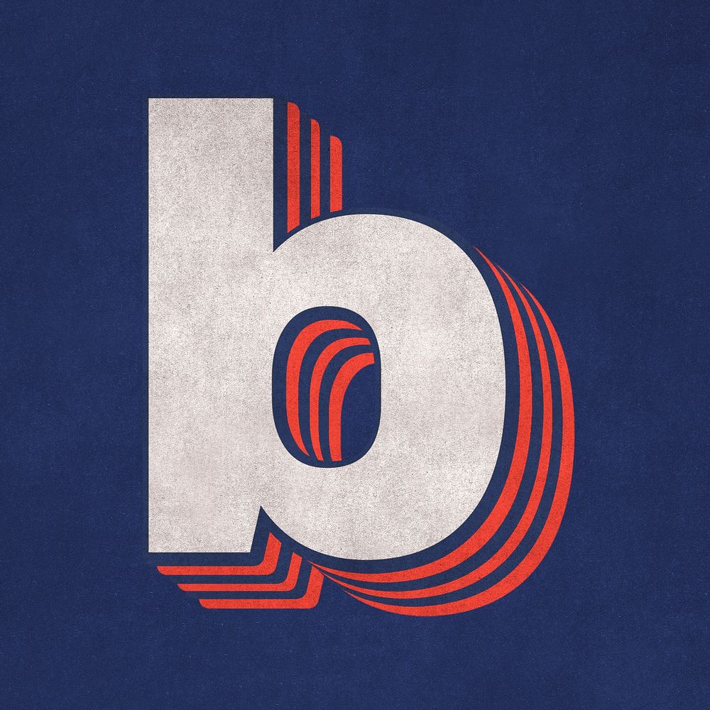 Letter b layered effect text font on blue
