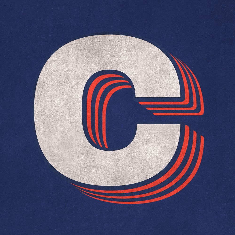 Letter c layered effect text font on blue