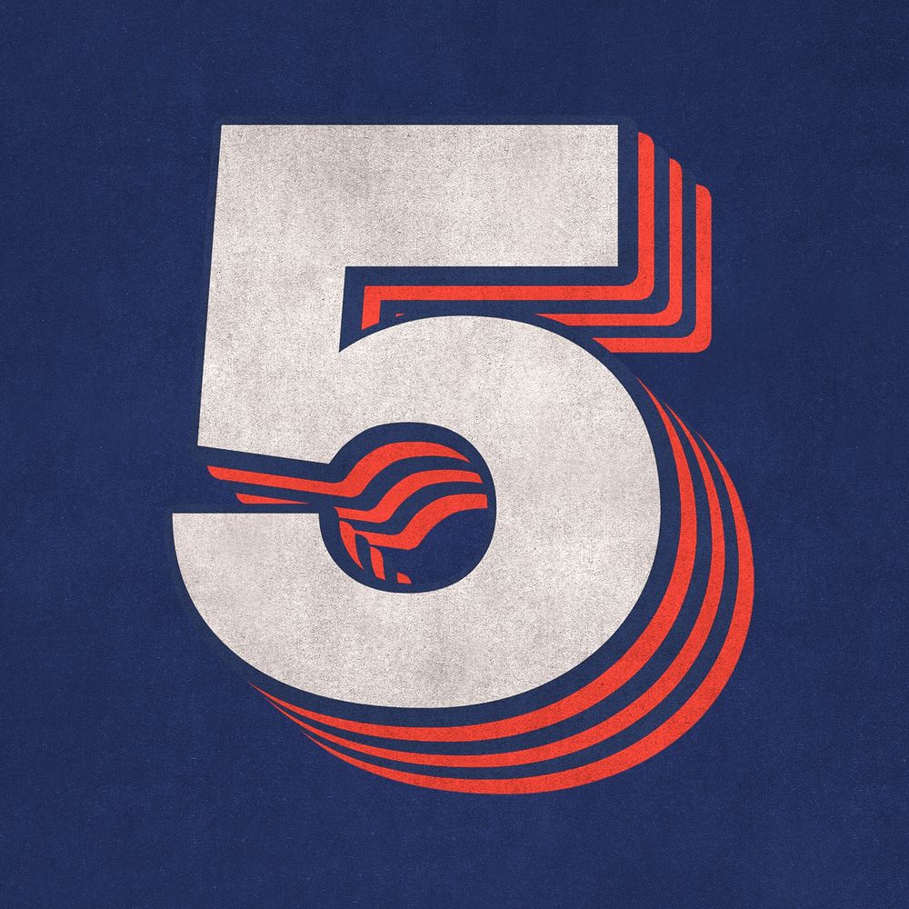 Number 5 layered effect red font