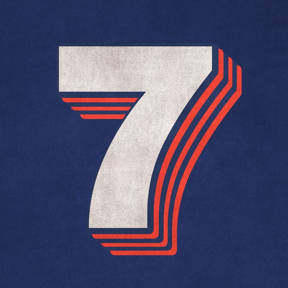 Number 7 layered effect red font