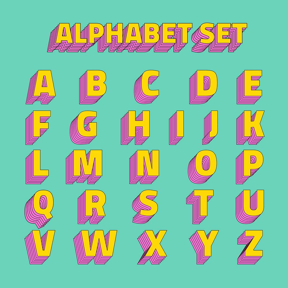 Alphabet set 3d psd stylized typeface