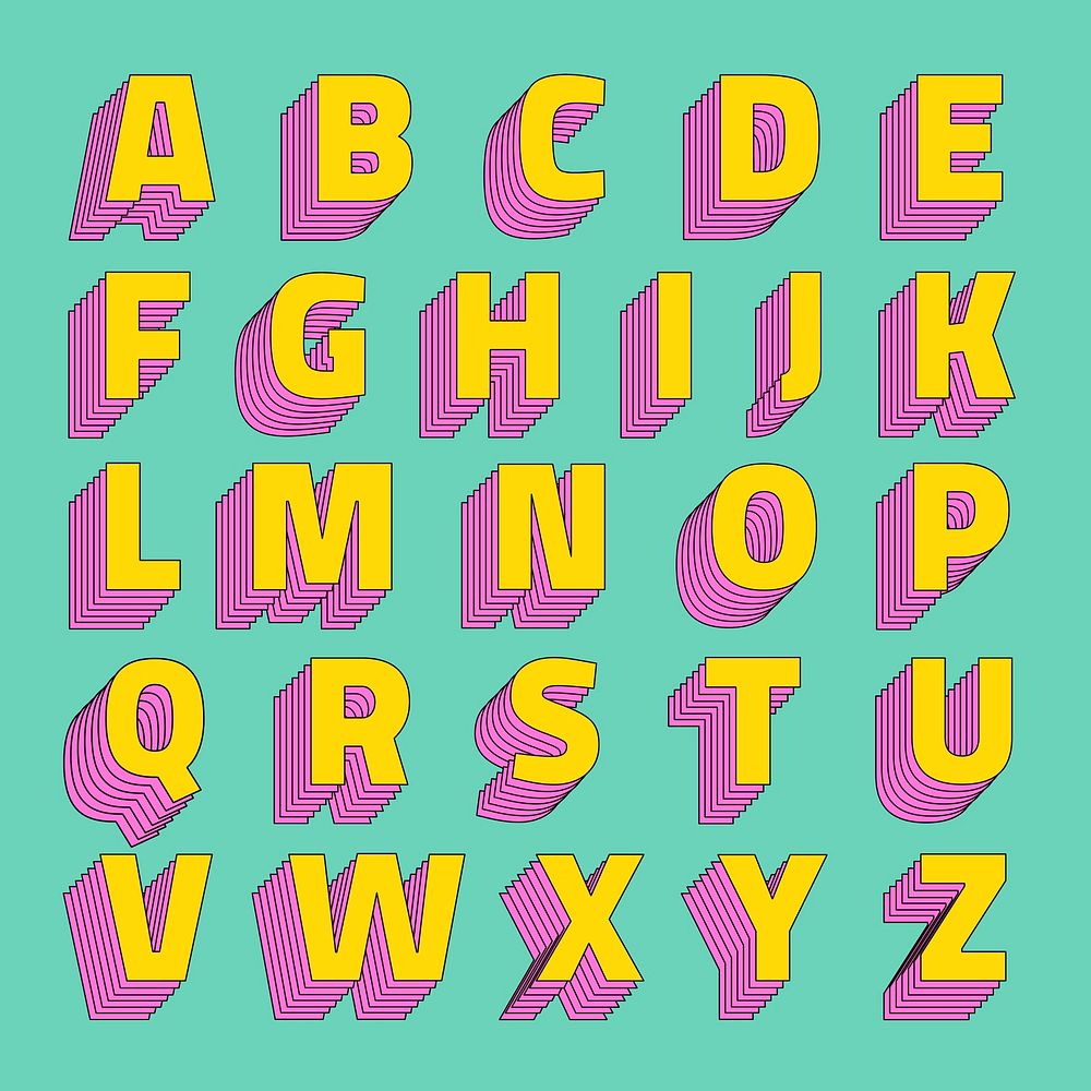 Alphabet set 3d psd stylized typeface