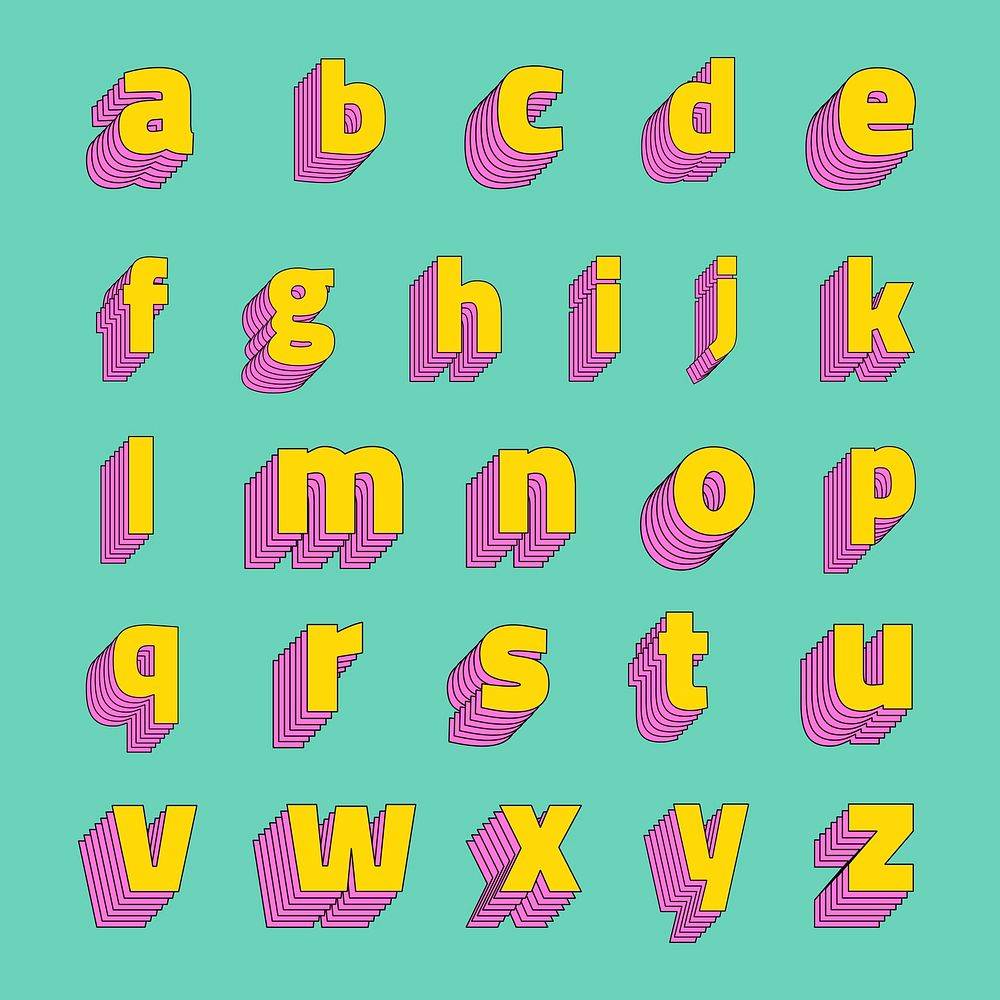 Alphabet set 3d psd stylized typeface