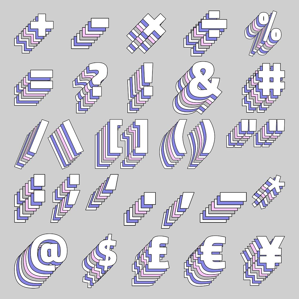 Layered symbol set psd pastel stylized typography