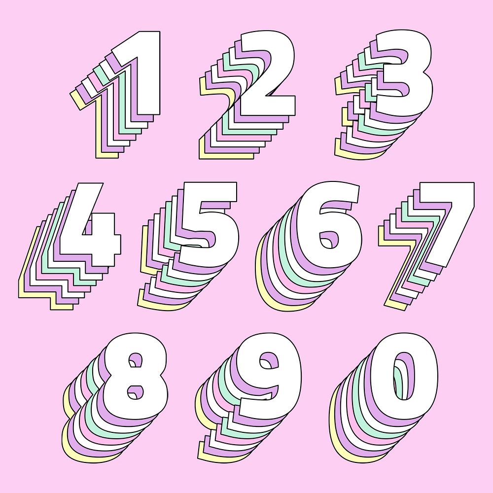 Number set pastel 3d psd stylized typeface