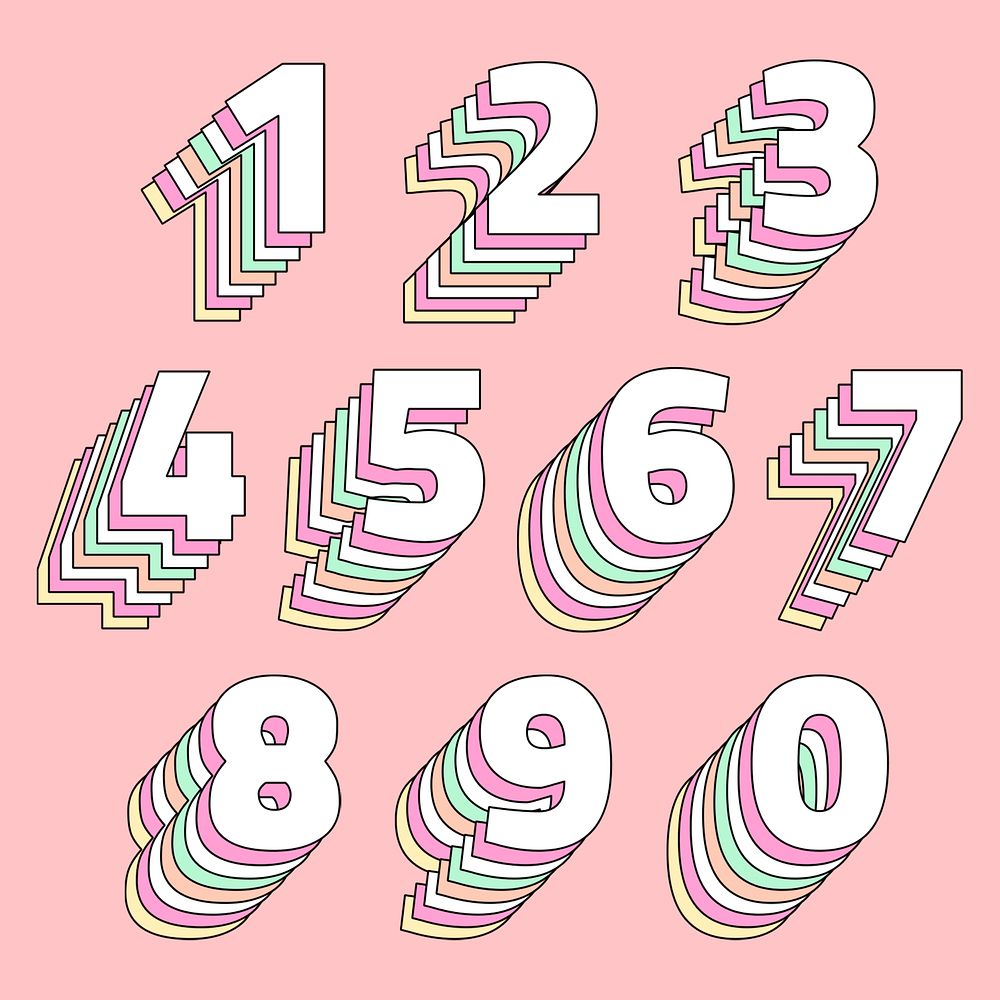 Number set pastel 3d psd stylized typeface