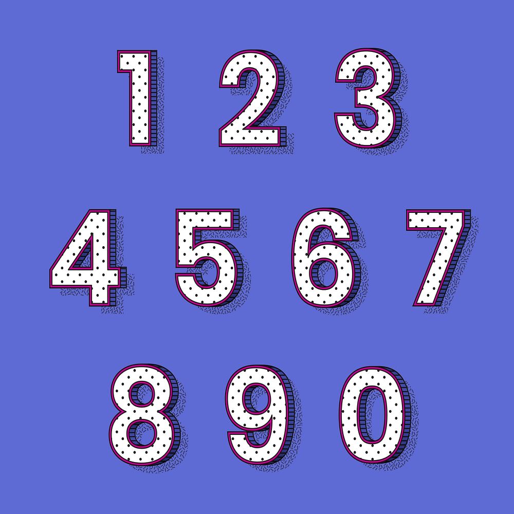 Isometric halftone font numbers 0-9 psd